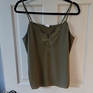 Olive Green Lace Trim Cami Top